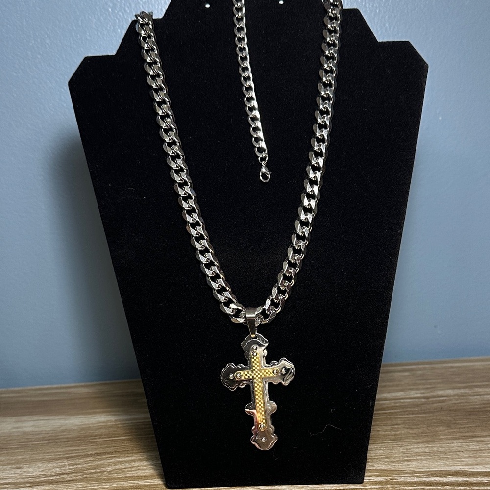 Graduation! Stainless Steel Silver Chain Necklace, Gold/Silver Cross & Bracelet